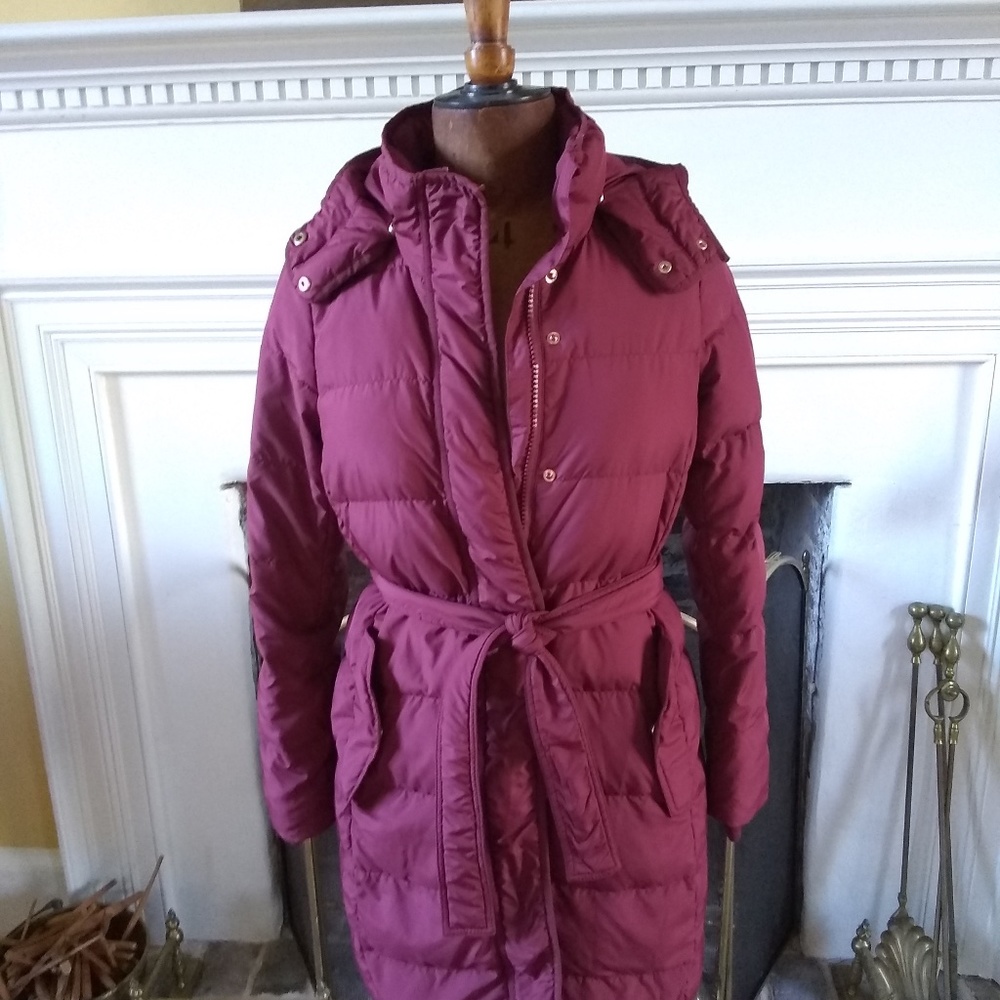 J Crew Puffer Down Coat JacketHood Belted  SMALL S
